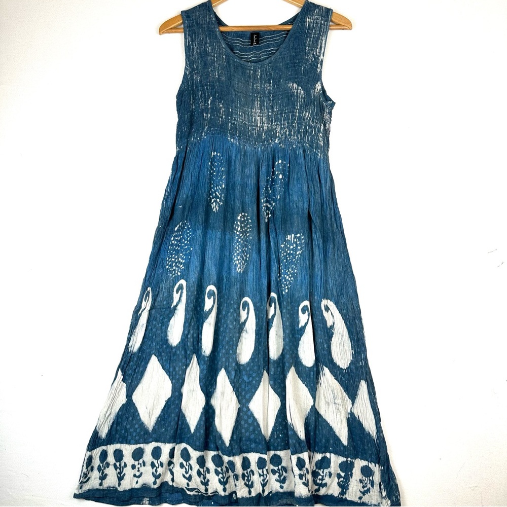 Sacred Threads Smock Top Tank Crinkle Batik Print Midi Dress One Size